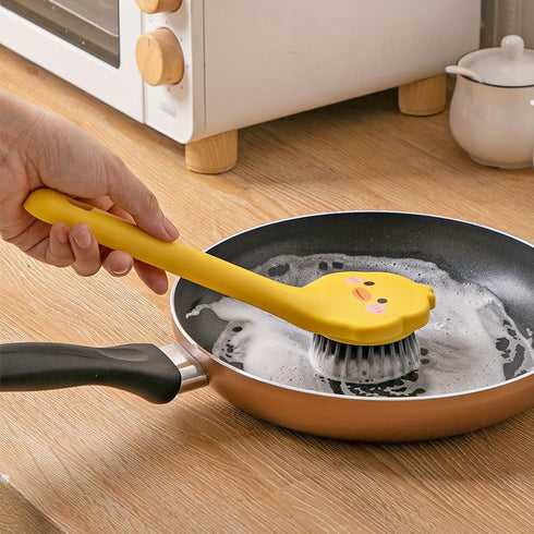 2 PCS Yellow Duck +Yellow chicken Dish Brush Handle Built-in Scraper, Scrub Brush for Pans, Pots, Kitchen Sink Cleaning...