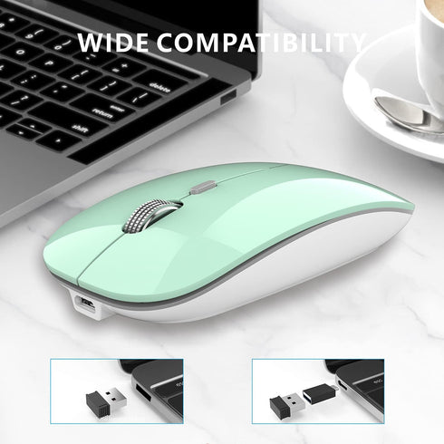 Uciefy Q5 Slim Rechargeable Wireless Mouse, 2.4G Portable Optical Silent Ultra Thin Wireless Computer Mouse with USB Receiver and Type C Adapter, ...