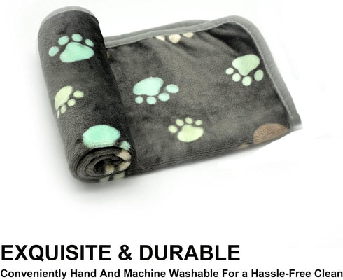 1 Pack 3 Puppy Blankets Super Soft Warm Sleep Mat Grey PAW Print Blanket Fleece Pet Blanket Dog Blankets for Small Dogs Puppy Dogs Fluffy Cats,Med...