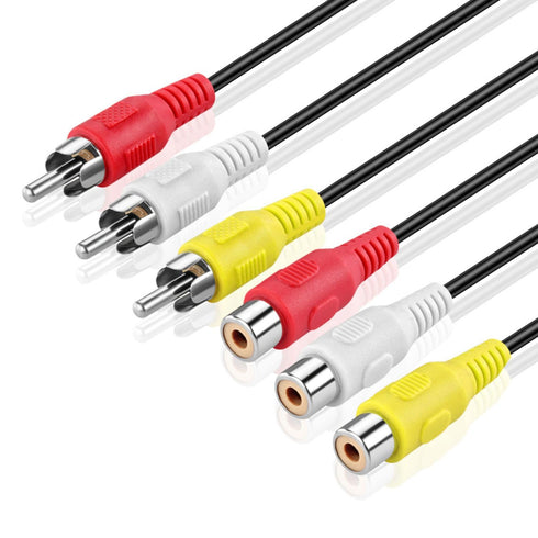 TNP 3 RCA Extender Extension Cable (6 Feet) - 3RCA Male to Female Red White Yellow Cable - Audio Video Composite Cable Adapter Cord Wire Coupler J...