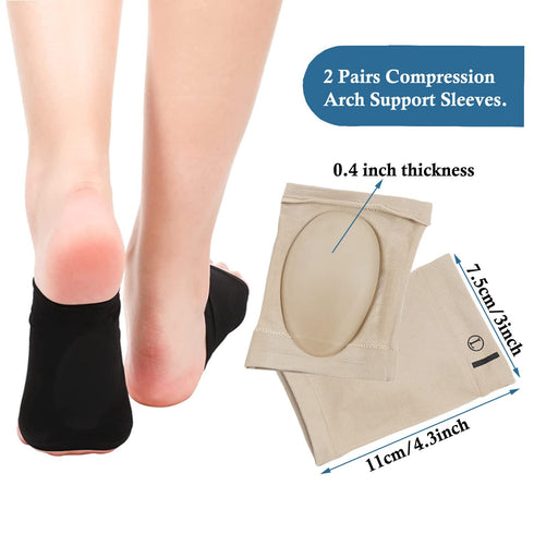 2 Pairs Arch Support Socks, Padded Gel Foot Arch Support, Quick Relief For Flat Feet, Plantar Fasciitis, Relieve Foot Pain, Heel Spurs...