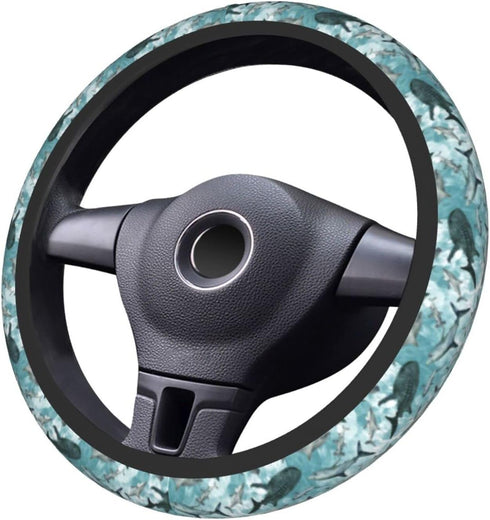 KiuLoam Watercolor Ocean Sharks Car Steering Wheel Cover, Universal Fit 15 Inch Steering Wheel Cover Protector for SUV Sedan Vans Trucks for Women...