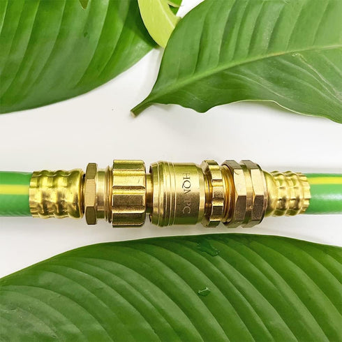 HQMPC Garden Hose Quick Connect No Pb Solid Brass Quick Connector Garden Hose Fitting Water Hose Connectors 3/4 inch GHT (2 Sets)...