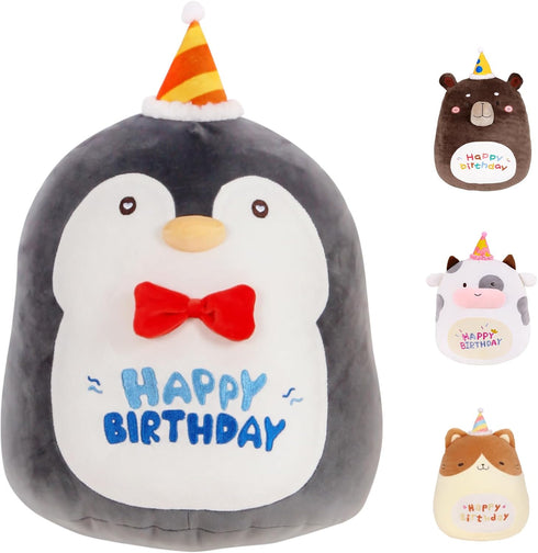16 inch Happy Birthday Penguin Plush Pillow, Soft Penguin Plushies Toy, Cute Ocean Stuffed Animal Home Room Decoration Birthday Party Gift for gir...