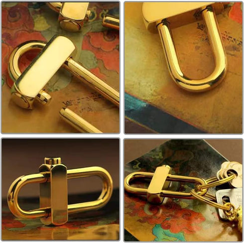 Brass Key Chain with 3 Rings - Keychain Hook by Pressing Side Button Slide Up and Down to Lock Buckle for Keys...