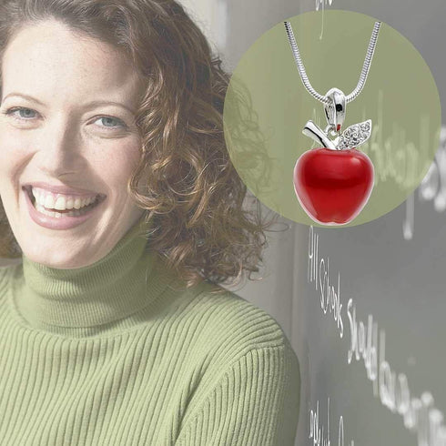 PammyJ Candy Red Apple Silvertone Pendant Necklace, 17.5"...