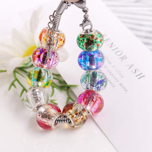 AIPRIDY 100Pcs 15x11mm Painting Murano Large Hole Glass Beads Mix Color with Silver Brass Cores European Charm fit Bracelet Necklace (Paint Splatt...
