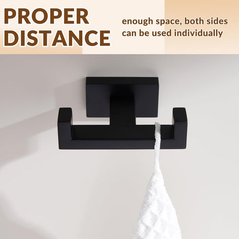 APLusee Double Robe Towel Hook, Stainless Steel Square Dual Coat Hook, Utility Bath Kitchen Storage Hanger Holder, Matte Black...