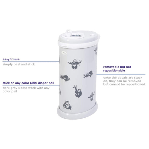 Ubbi Sloth Peel and Stick Decal Stickers, Decorative Sticker for Diaper Pail or Baby Nursery...