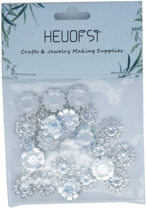 24 Pack 16MM Sparkle Clear Rhinestone Buttons Flatback Metal Embellishments Glass Crystal Bulk for Craft DIY Wedding Bouquets Decoration,Silver Pl...