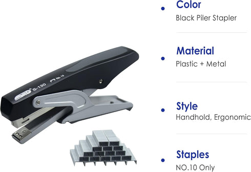 Handheld Plier Stapler, Desktop Stapler, Sturdy Metal Hand Stapler for Office, School and Home, Only Can Use with NO.10 Staples, Black, 2024 Gifts...