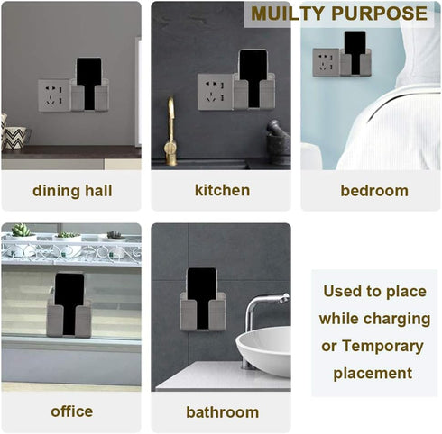 4PC Wall Mount Cell Phone Charging Holder, Black Adhesive Mobile Phone Wall Stand for Charger, Phone Holders for Shower Bed Wall......