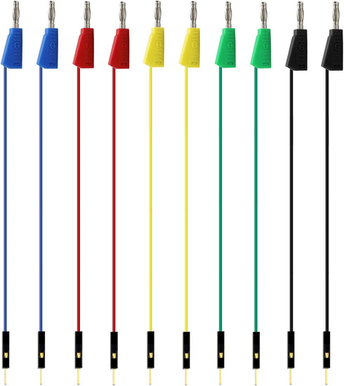10 PCS Stackable Banana Plug to Jumper Wire | Binding Post to Solderless Breadboard Jumper Wire | 22 AWG Copper Core Soft Silicone Flexible Wire T...