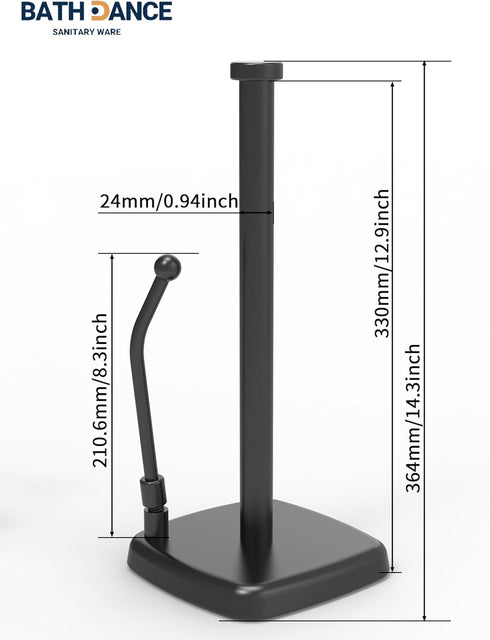 Paper Towel Holder Countertop Black, Paper Towel Dispenser Standing Weighted Base Non-Slip, Spring Arm Fit Most Size Paper Roll, Stainless Steel P...