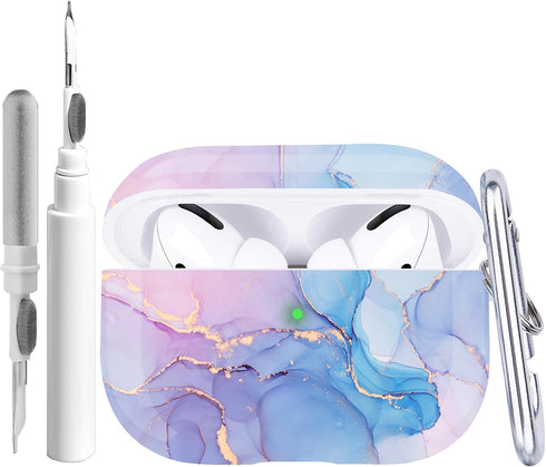 Protective Hard Case with Cleaner Kit Cover Skin Portable Shockproof Women Girls with Keychain for Apple Airpods Pro 2nd Charging Case - Watercolo...