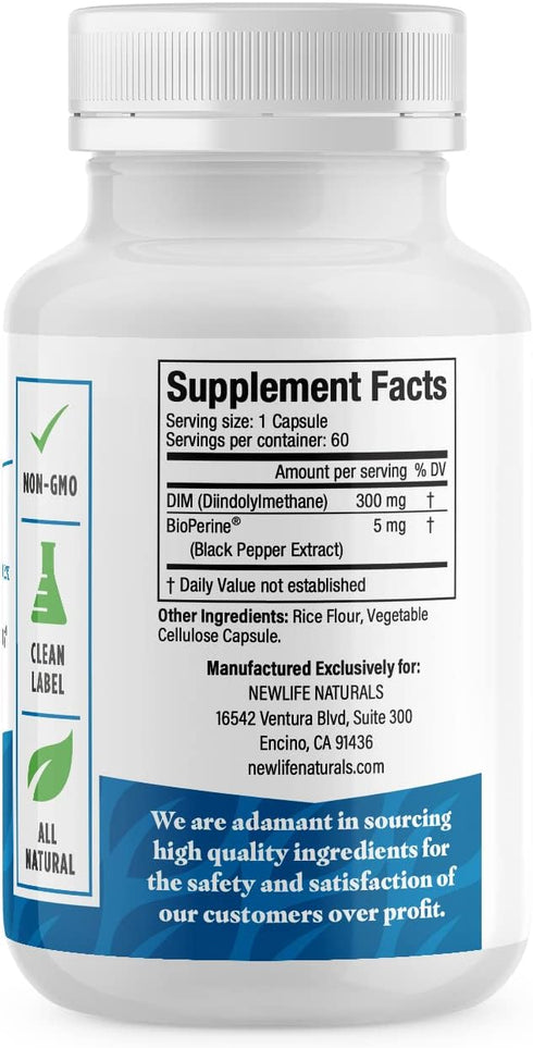 NewLife Naturals DIM Supplement 300mg for Women & Men - Hormonal Acne, Estrogen Balance Pills, Post Menopause Relief | Healthy Estrogen Level | Ho...