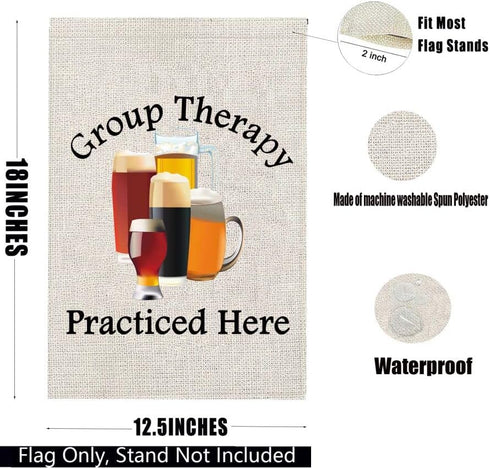 PXTIDY Funny Drinking Garden Flag Group Therapy Practiced Here Drinking House Yard Flag Beer Outdoor Decoration Flag Group Therapy Home Decor...