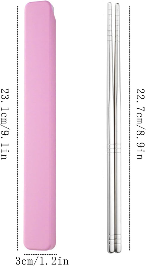 Metal Chopsticks 1 Pair Reusable Chopsticks Stainless Steel Chopsticks with Pull Design Case Portable Utensil for School Home Office Camp Travel B...