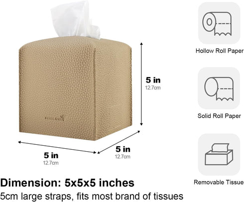 Tissue Box Cover 5X5X5'' PU Leather Tissue Holder Square Tissue Cube Box Organizer for Bathroom Vanity Countertop, Car, Night Stands, Office, Home...