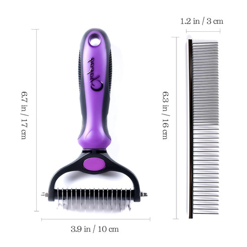 Pet Grooming Brush and Metal Comb Double Sided Long Hair Pet Undercoat Cleaner Undercoat Rake for Dogs and Cats Removes Mats and Lint Effectively ...