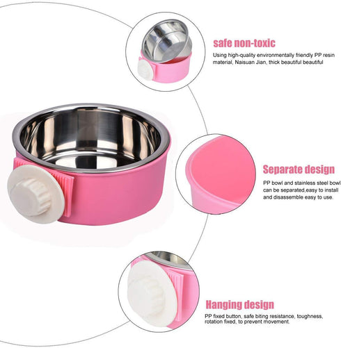 Yusenpet Cage Bowl for Small Pet Puppy Food Water Feeder, Removable Hanging Cat Rabbit Bird Food Basin Dish Perfect for Crates & Cages - Pink...