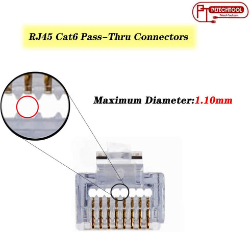RJ45 Cat6 Cat5e Pass Through Connectors 100 Packs Gold Plated 3 Prong 8P8C Modular Ethernet UTP Network Cable Plug for Unshielded Twisted Pair Sol...
