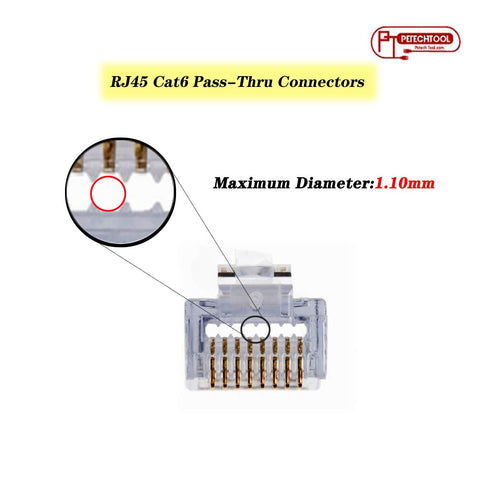 PETECHTOOL RJ45 Cat6 Pass Through Connectors Gold Plated 8P8C Ends and Blue Strain Relief Boots for CAT6 RJ45 Ethernet Network Cable Connector Plu...