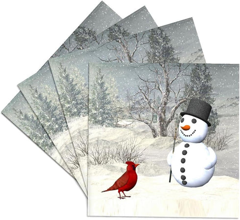 3dRose CST_18581_3 Cardinal and Snowman in Winter Ceramic Tile Coasters (Set of 4)...