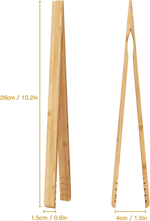 2 Pieces Bamboo Toast Tongs, 10.2 Inches Long Wood Toaster Tongs with Anti-slip Design, Tongs for Cooking with Cooking Oil Coating...