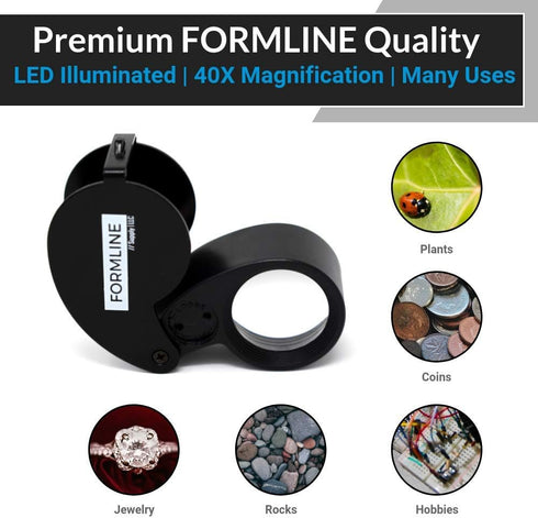 40X LED Illuminated Jewelers Loupe/Trichome Scope by Formline Supply - Magnifier Good for Gardening, Jewelry, Antiques, Coins, Rocks, Stamps, Hobb...