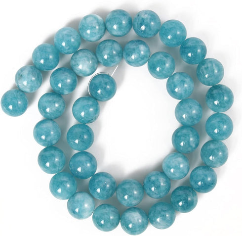 45pcs 8mm Natural Stone Beads Blue Chalcedony Beads Crystal Gemstone for Jewelry Making, DIY Bracelet Necklace...