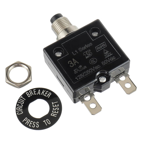 HUWREW 3 Amp Push Button Circuit Breaker 125-250V AC 50V DC L1 Series Manual Reset Thermal Circuit Breaker 3A Thermal Overload Protector...