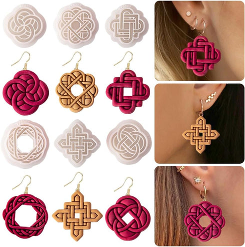 6 Pcs Chinese Style Polymer Clay Cutters,Retro Boho Flower Texture Polymer Clay Earrings Polymer Clay Molds Vintage Geometry Line Clay Earring Cut...