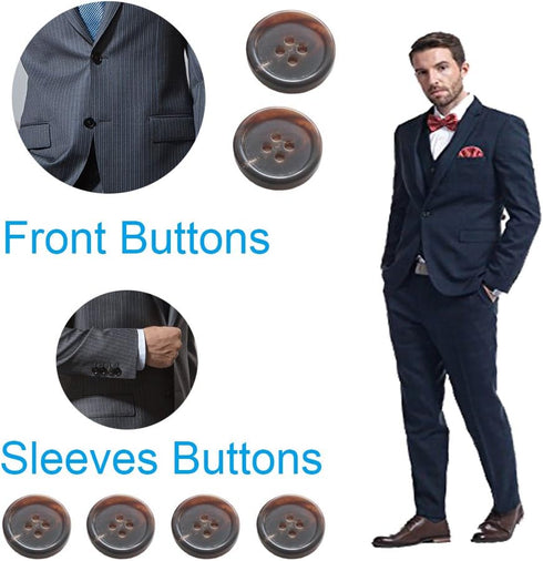 YaHoGa 22 Pieces Real Horn Buttons Set for Blazers Suits Coats 15MM 20MM Natural Brown Buffalo Horn Blazer Buttons Suit Buttons for Men (Dark Brow...