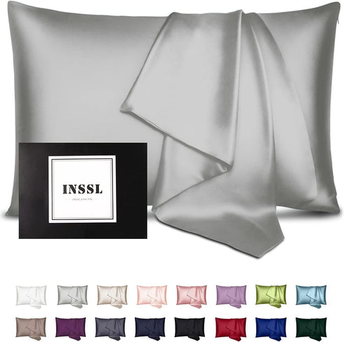 INSSL Silk Pillowcase for Women, Mulberry Silk Pillowcase for Hair and Skin and Stay Comfortable and Breathable During Sleep (Standard, Grey)...