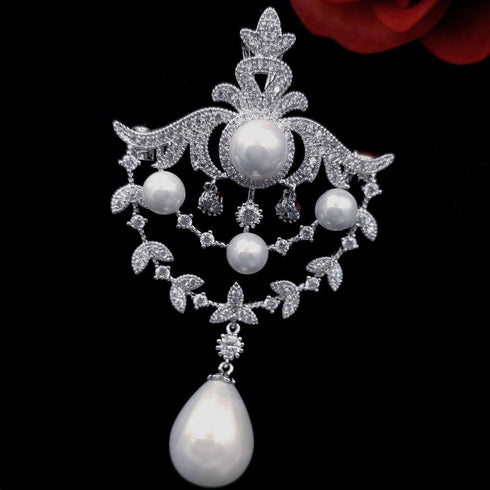 Royal Vintage Silver-Tone Double Loop Brooch Pins with Foiled Mother of Pearl Drops...
