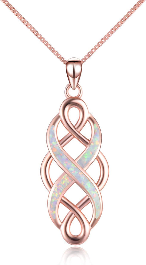 YFN Irish Celtic Knot Created Opal Pendant Necklace Sterling Silver Black Necklaces for Women Men 18"...