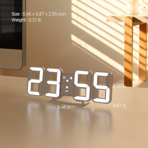 mooas 3D Pure Mini White LED Clock, Multi-Function LED Clock (Calendar, Alarm, Temperature) (8.5" White Table Alarm Clock)...