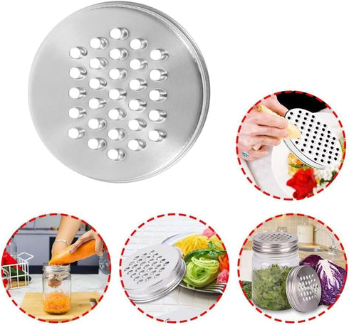 Mason Jar Grater Lid, Reusable Mason Jar Shredder Lid, Stainless Steel Regular Mouth Mason Jar Shredder Cap Canning Jar Cheese Spice Zester Lid fo...