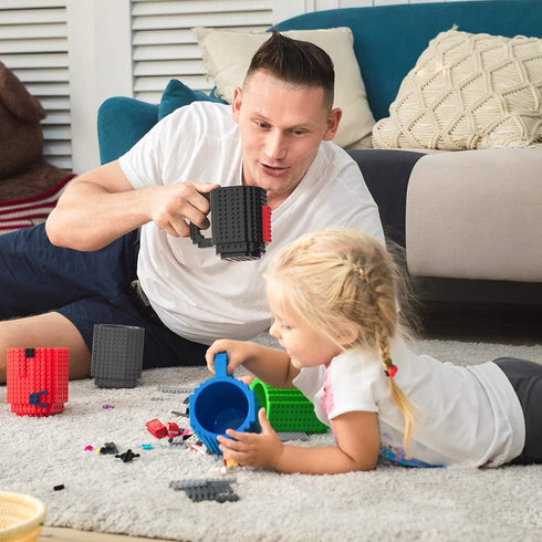 Build-on Brick Mug,Funny Novelty Coffee Mug,Creative DIY Building Blocks Cup,Birthday Party Cups for Kids,Unique Gifts for Christmas,Black...