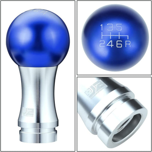 J2 Engineering J2-SK-010-BL 2-Piece Ball Teardrop Style Aluminum 6-Speed Manual Transmission Shift Knob with Thread Adapters Fits M8 M10 M12,Blue/...