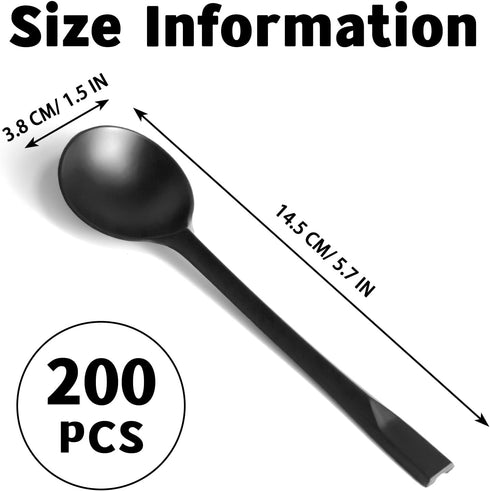 200Pcs Black Plastic Serving Spoons, LIOUCBD Disposable Soup Spoon, Heavy Weight Plastic Utensils Cutlery Set for Weddings Catering Buffets Partie...