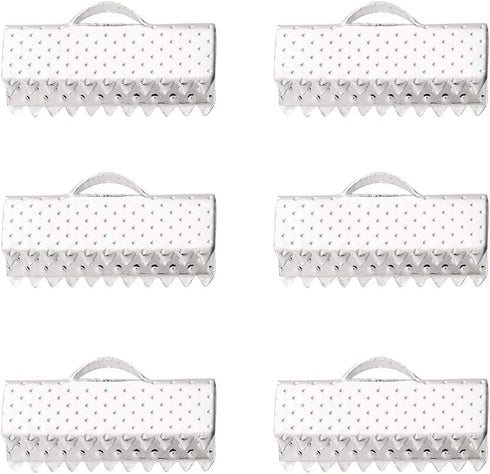 Craftdady Silver Ribbon Ends 50Pcs Bookmark Pinch Crimp Clamp Cord End Fastener Clasps with 1mm Loop for Leather Suede Jewelry Making 16x8mm...