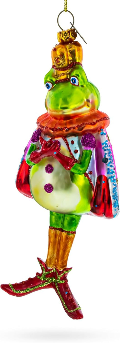 Frog King Donned in Robe Blown Glass Christmas Ornament...