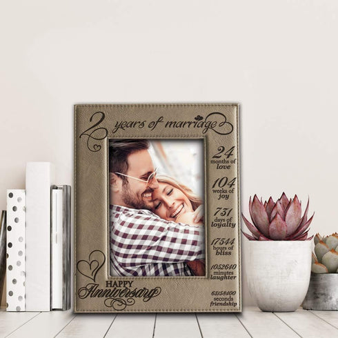 BELLA BUSTA- 2 Years of Marriage - second anniversary - Engraved Leather Picture Frame-Anniversary for couple (5 x 7 Vertical)...