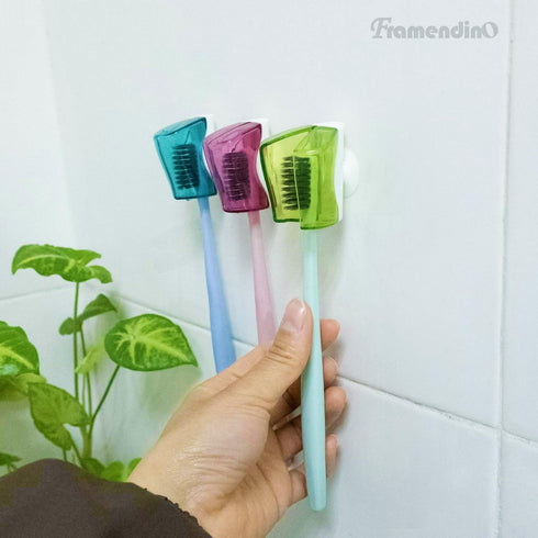 Framendino, 3 Pack Toothbrush Head Covers Caps Holder Case Protector Box with Suction Cup Convenient for Bathroom Wall Mirror Home Outdoor Travel...