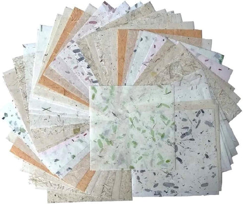 Natural Fiber Leaves Banana Bark Mulberry Paper Sheets 8 x 8 Inches 50 Sheets Square Origami Paper Arts Folding Craft, Square Folding Paper for DI...