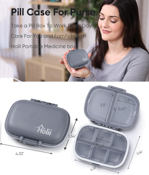 Holii Travel Pill Organizer, 8 Compartments Portable Pill Case, Daily Pill Box to Hold Vitamins, Small Pill Container for Pocket Purse Medicine Or...