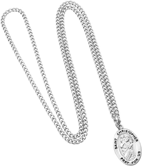 Rosemarie Collections Religious Saint Medal Pendant On Claspless Stainless Steel Curb Chain Necklace With Biography And Picture Folder, 24"...