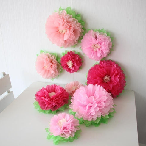 Pink Paper Flower Wedding Centerpiece Birthday Party Backdrop Nursery Room Wall Home Decoration Pack of 9...